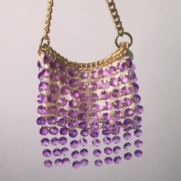 2020 new style foreign style beaded crystal woven bag single shoulder messenger chain women's bag